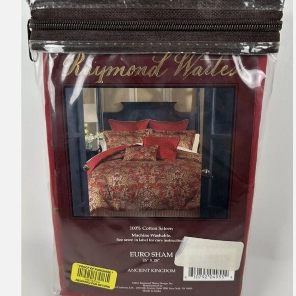 NEW Raymond Waites Ancient Kingdom Red Euro Sham 26 X 26 Cotton Sateen 2011 - Picture 1 of 3